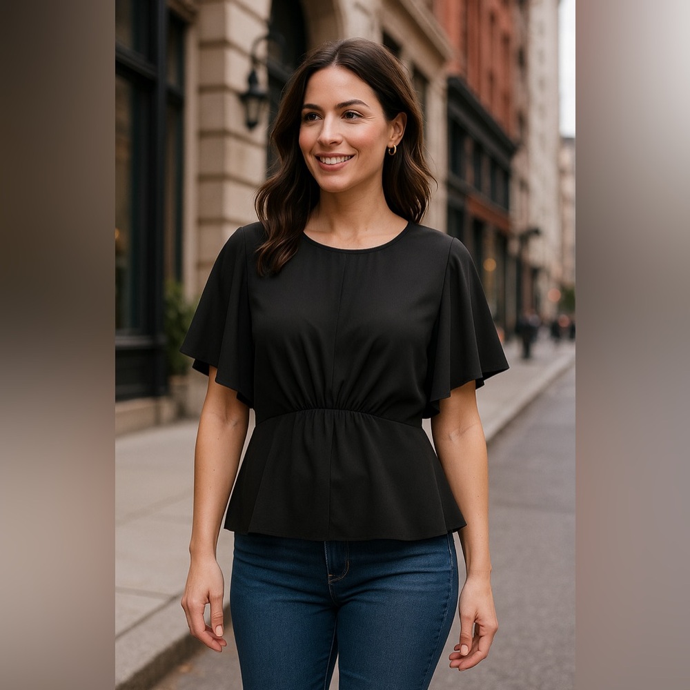 Express Black Flutter Sleeve Peplum Top NWT Size M